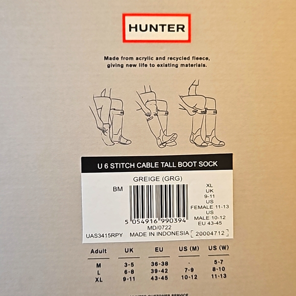 HUNTER NIB Boot Socks for Original Hunter Tall Boots Sz XL - Picture 5 of 5